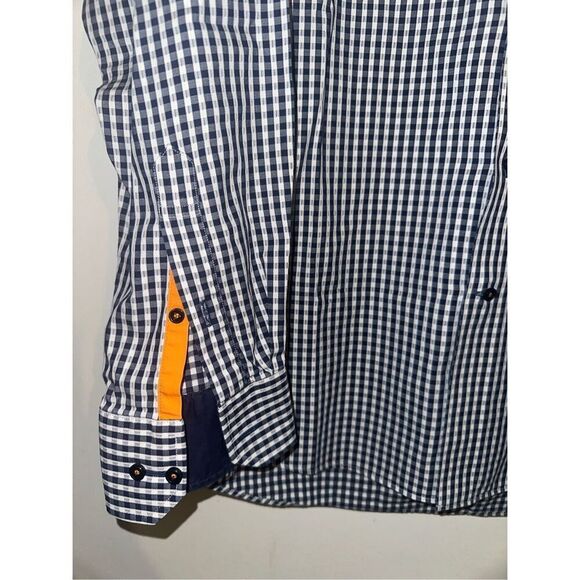 Cote Opera Paris Formal Shirt button down blue gingham size 17 43 - Picture 3 of 5